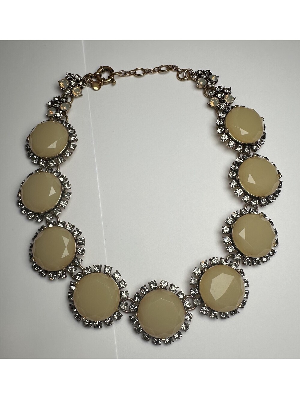 J. Crew Rhinestone Statement Necklace Gold Tone Yellowish Beige Smoky Gray